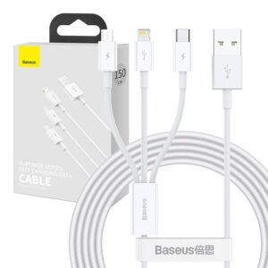 Cable Baseus  USB cable 3in1 Baseus Superior Series, USB to micro USB / USB-C / Lightning, 3.5A, 1.2m (white) 