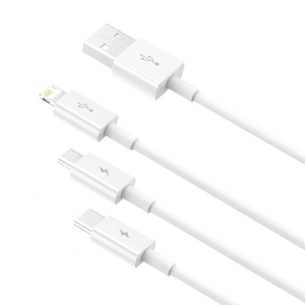 Cable Baseus USB cable 3in1 Baseus Superior Series, USB to micro USB / USB-C / Lightning, 3.5A, 1.2m (white)