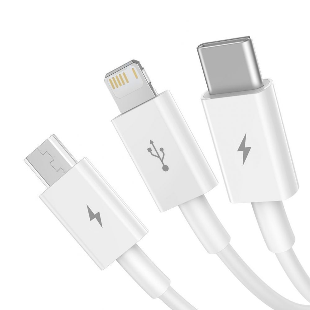 Cable Baseus USB cable 3in1 Baseus Superior Series, USB to micro USB / USB-C / Lightning, 3.5A, 1.2m (white)