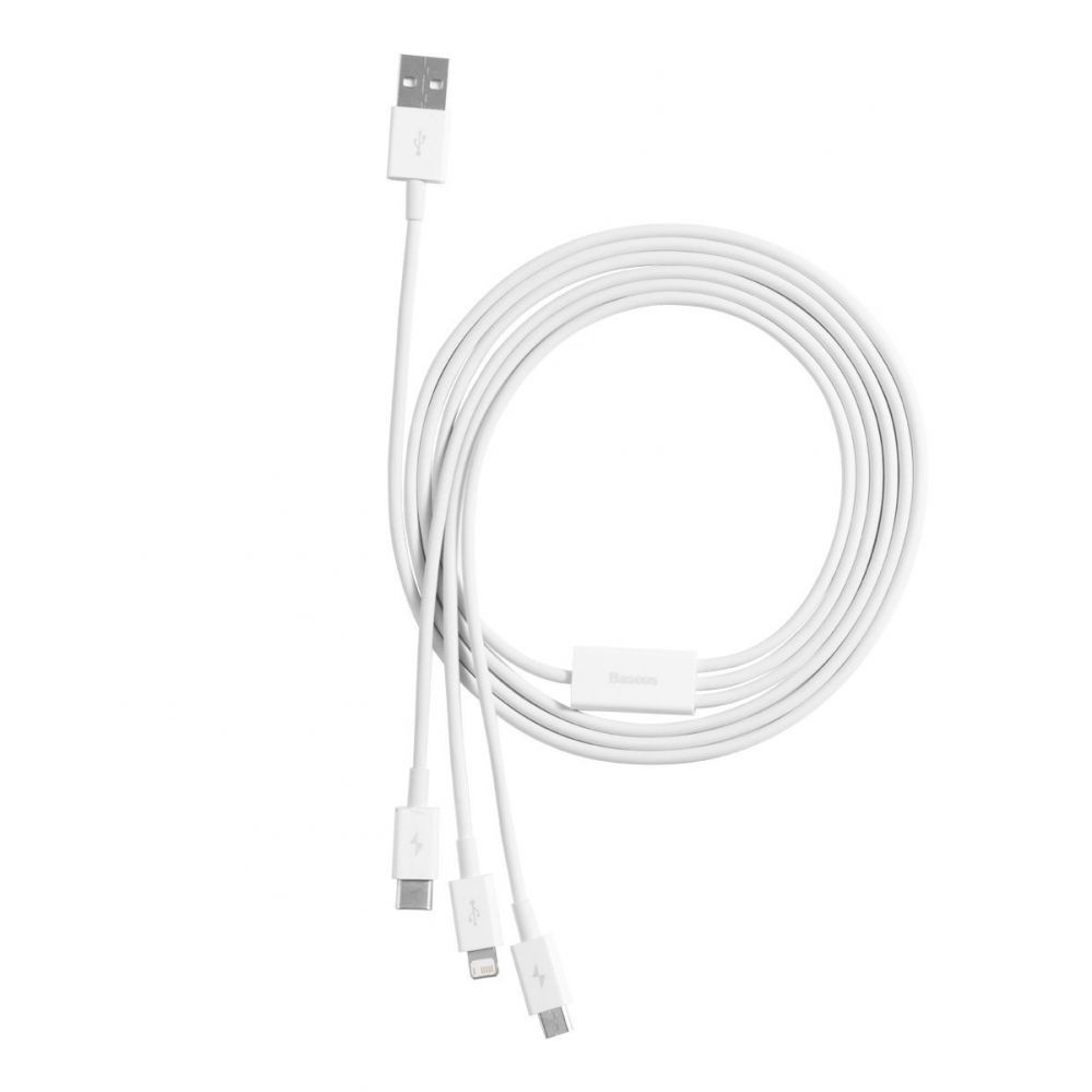 Cable Baseus USB cable 3in1 Baseus Superior Series, USB to micro USB / USB-C / Lightning, 3.5A, 1.2m (white)