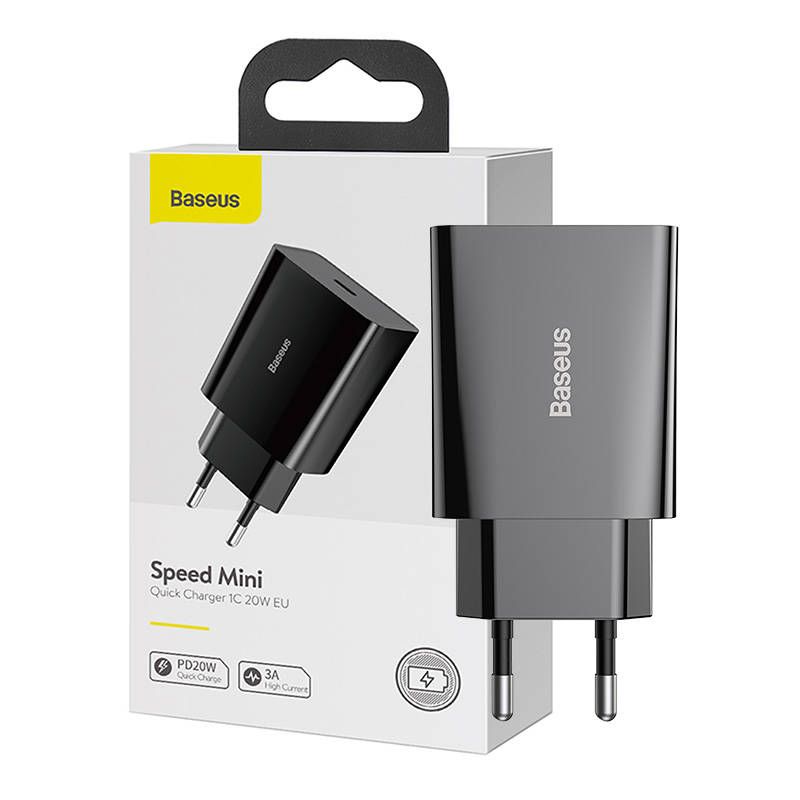 Adapter Baseus Baseus Speed Mini Quick Charger, USB-C, PD, 3A, 20W (black)