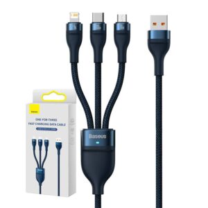 Cable Baseus  3in1 USB cable Baseus Flash Series, USB-C + micro USB + Lightning, 100W, 1.2m (blue) 
