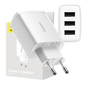 Adapter Baseus  Baseus Compact Quick Charger, 3x USB, 17W (White) 