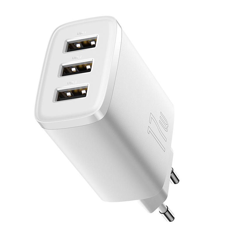 Adapteriai Baseus Baseus Compact Quick Charger, 3x USB, 17W (White)