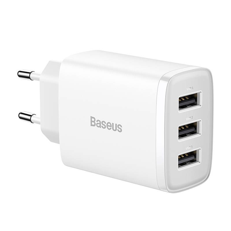 Adapteriai Baseus Baseus Compact Quick Charger, 3x USB, 17W (White)