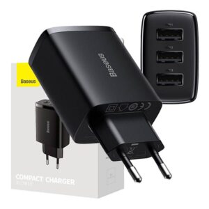 Adapter Baseus  Baseus Compact Quick Charger, 3x USB, 17W (Black) 