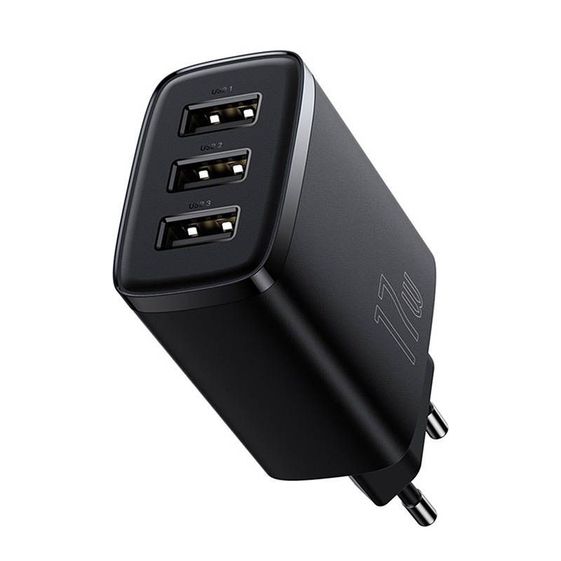 Adapteriai Baseus Baseus Compact Quick Charger, 3x USB, 17W (Black)