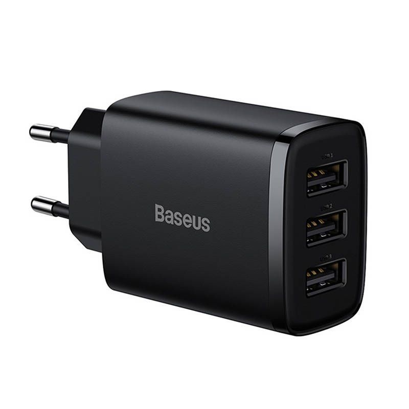 Adapteriai Baseus Baseus Compact Quick Charger, 3x USB, 17W (Black)