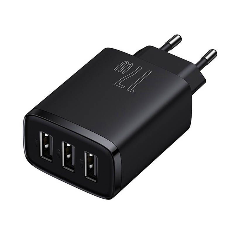 Adapteriai Baseus Baseus Compact Quick Charger, 3x USB, 17W (Black)