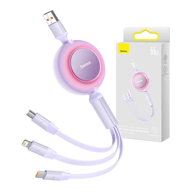 Cable Baseus Baseus Bright Mirror 3, USB 3-in-1 cable for micro USB / USB-C / Lightning 66W / 2A 1.1m (Purple)