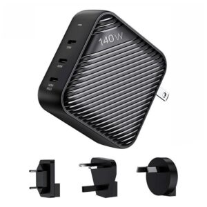 Adapter INVZI  Wall charger INVZI GanHub 3x USB-C, 140W, EU/UK/AU/US (black) 