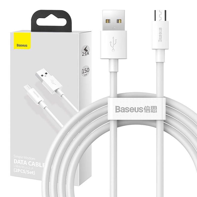 Cable Baseus Baseus Simple Wisdom Data Cable Kit USB to Micro 2.1A (2PCS/Set) 1.5m White