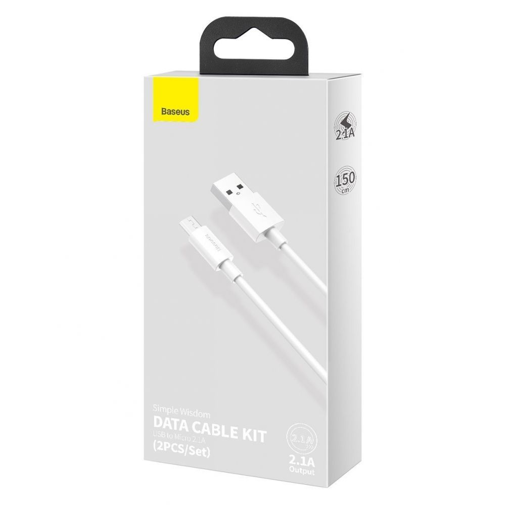 Cable Baseus Baseus Simple Wisdom Data Cable Kit USB to Micro 2.1A (2PCS/Set) 1.5m White