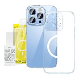 Protective glass Baseus  Baseus Crystal Transparent Magnetic Case and Tempered Glass set for iPhone 14 Pro Max 