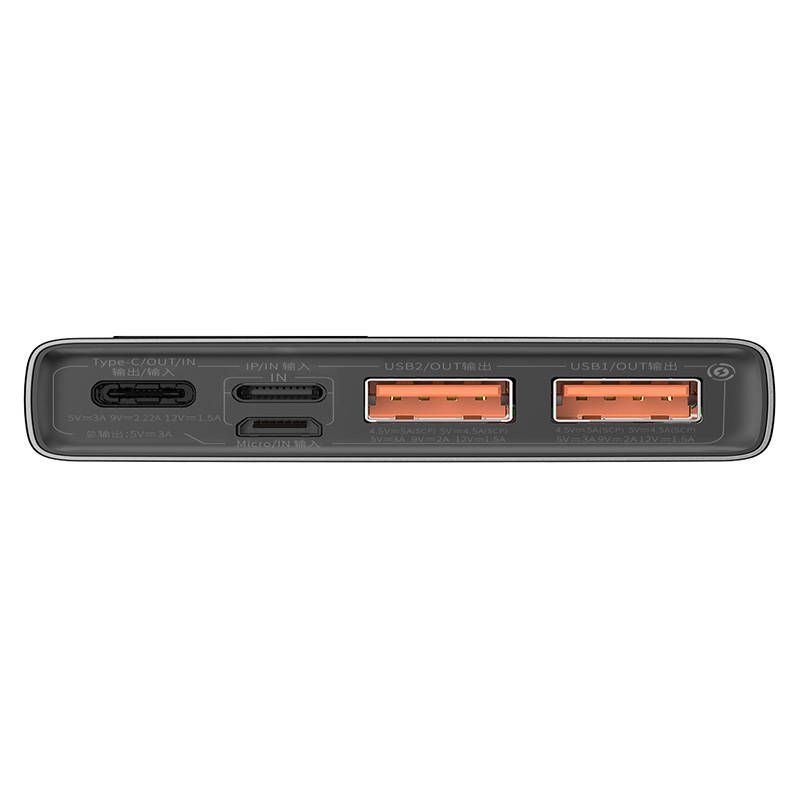 Väline aku Baseus Powerbank Baseus Adaman Metal, 10000mAh, 2xUSB, USB-C, Lightning, MicroUSB 22.5W (black)