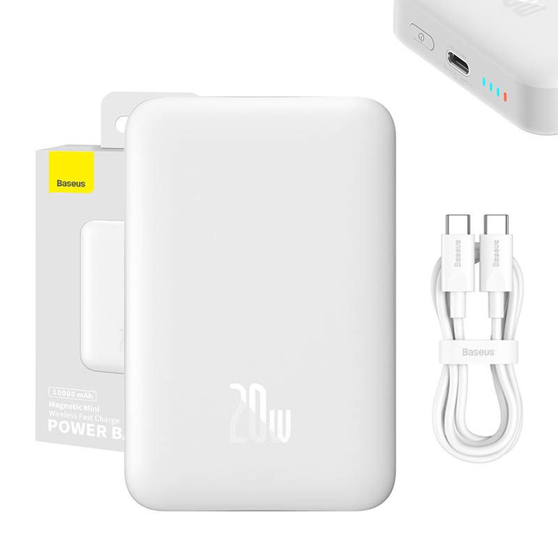 Väline aku Baseus Powerbank Baseus Magnetic, 10000mAh, USB-C 20W, MagSafe (white)