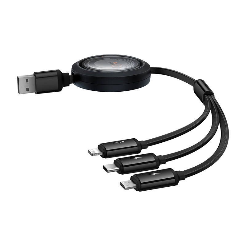 Cable Baseus Fast Charging Cable 3in1 Baseus Free2Draw, USB to micro USB+USB-C+Lightning, 3.5A, 1.1m (black)