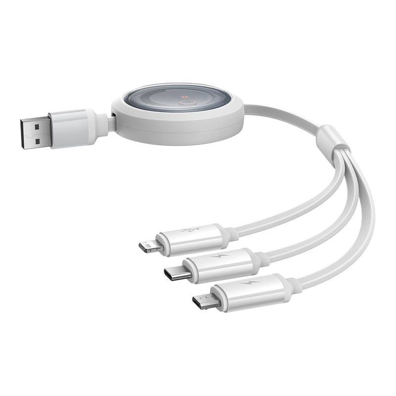 Cable Baseus Fast Charging Cable 3in1 Baseus Free2Draw, USB to micro USB+USB-C+Lightning, 3.5A, 1.1m (white)