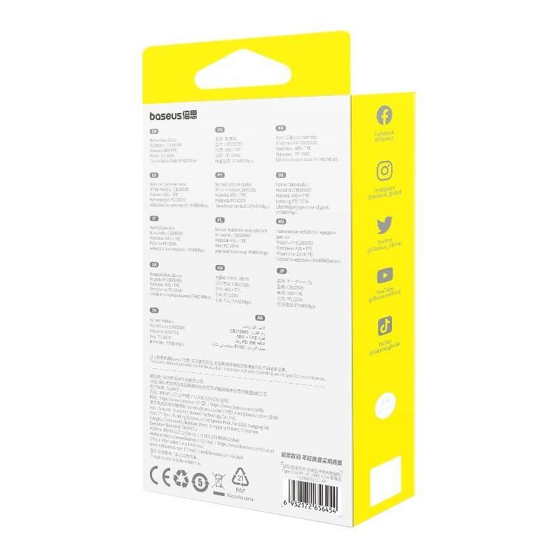 Cable Baseus Fast Charging Cable 3in1 Baseus Free2Draw USB-C to USB-C/Lightning/Micro 100W, 1,1m (black)