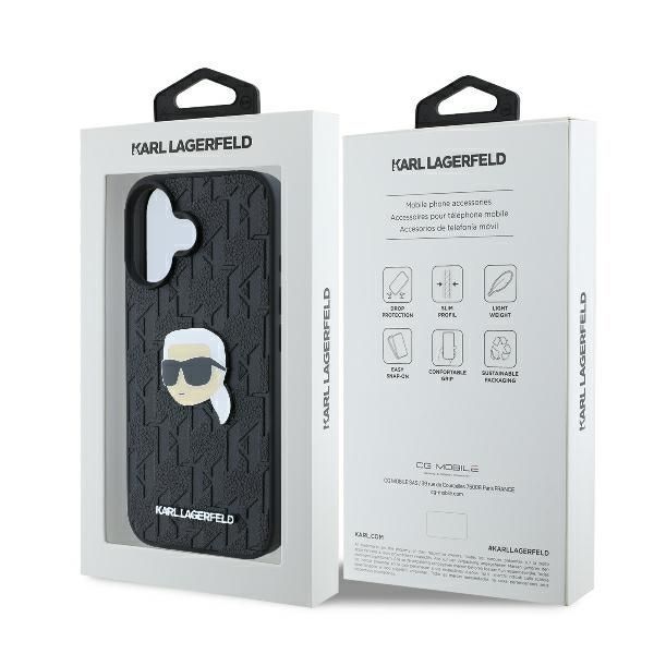 Other Phone Accessory Karl Lagerfeld Karl Lagerfeld Monogram Karl Head Pin iPhone 16 Case - Black