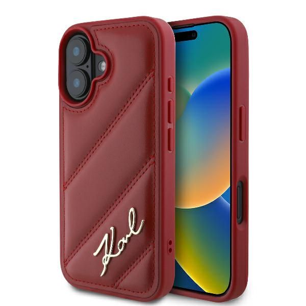 Cits mobilo telefonu aksesuārs Karl Lagerfeld Karl Lagerfeld Diagonal Quilted Script iPhone 16 Case - Red