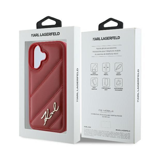 Cits mobilo telefonu aksesuārs Karl Lagerfeld Karl Lagerfeld Diagonal Quilted Script iPhone 16 Case - Red