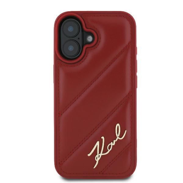 Cits mobilo telefonu aksesuārs Karl Lagerfeld Karl Lagerfeld Diagonal Quilted Script iPhone 16 Case - Red