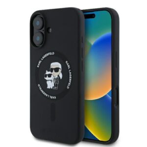 Kitas telefono priedas Karl Lagerfeld  Karl Lagerfeld Silicone Karl&Choupette Heads Ring MagSafe Case for iPhone 16 Plus - Black 
