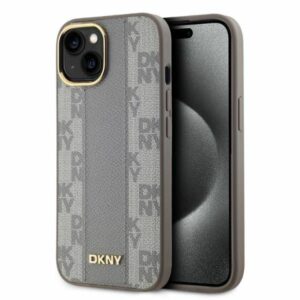 Kitas telefono priedas DKNY  DKNY Leather Checkered Mono Pattern MagSafe iPhone 14 Case - Beige 