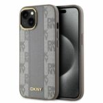 Cits mobilo telefonu aksesuārs DKNY  DKNY Leather Checkered Mono Pattern MagSafe iPhone 15 Case - Beige 