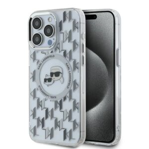 Cits mobilo telefonu aksesuārs Karl Lagerfeld  Karl Lagerfeld IML Monogram Karl & Choupette Head MagSafe iPhone 15 Pro Case - Clear 