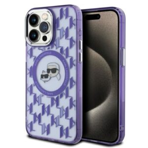 Cits mobilo telefonu aksesuārs Karl Lagerfeld  Karl Lagerfeld IML Monogram Karl & Choupette Head MagSafe iPhone 15 Pro Case - Purple 