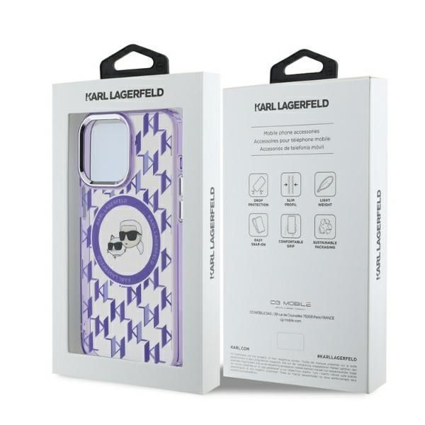 Muu telefoni lisavarustus Karl Lagerfeld Karl Lagerfeld IML Monogram Karl & Choupette Head MagSafe iPhone 15 Pro Case - Purple