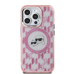 Cits mobilo telefonu aksesuārs Karl Lagerfeld  Karl Lagerfeld IML Monogram Karl & Choupette Head MagSafe iPhone 15 Case - Pink 
