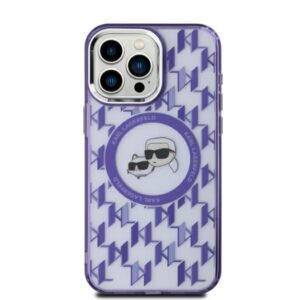 Cits mobilo telefonu aksesuārs Karl Lagerfeld  Karl Lagerfeld IML Monogram Karl & Choupette Head MagSafe iPhone 15 Case - Purple 
