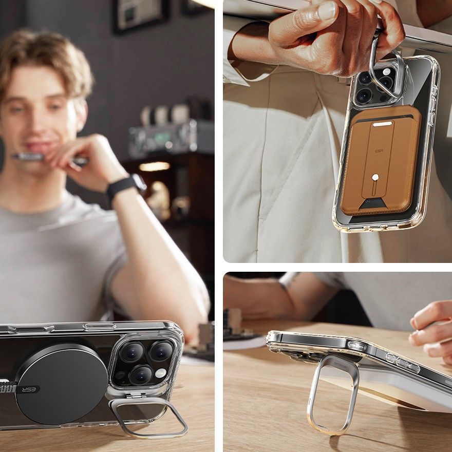 Other Phone Accessory ESR ESR Classic Hybrid Kickstand Halolock MagSafe Case Set with Stand + Tempered Glass for iPhone 16 Pro - Clear