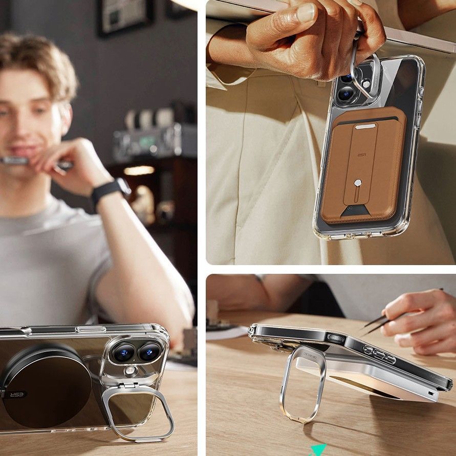 Other Phone Accessory ESR ESR Classic Hybrid Kickstand Halolock MagSafe Case Set + Tempered Glass for iPhone 16 - Clear