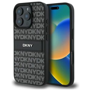 Cits mobilo telefonu aksesuārs DKNY  DKNY Texture Pattern Tonal Stripe iPhone 16 Pro Case - Black 