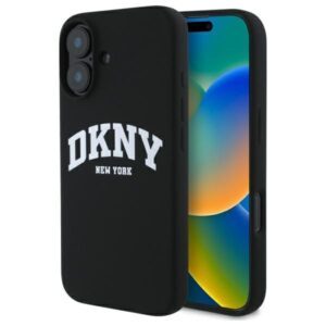 Cits mobilo telefonu aksesuārs DKNY  DKNY Silicone White Printed Logo MagSafe iPhone 16 Case - Black 