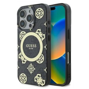 Cits mobilo telefonu aksesuārs Guess  Guess IML Peony On 4G Background MagSafe Case for iPhone 16 Pro Max - Black 