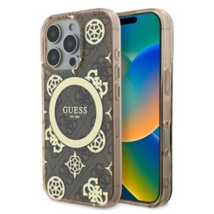 Cits mobilo telefonu aksesuārs Guess  Guess IML Peony On 4G Background MagSafe Case for iPhone 16 Pro Max - Brown 