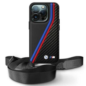 Kitas telefono priedas BMW  BMW M Edition Carbon Tricolor Lines & Strap Case for iPhone 16 Pro Max - Black 
