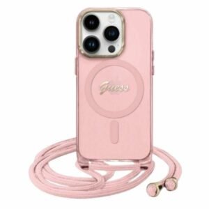 Kitas telefono priedas Guess  Guess Crossbody Cord Script MagSafe iPhone 16 Case - Pink 
