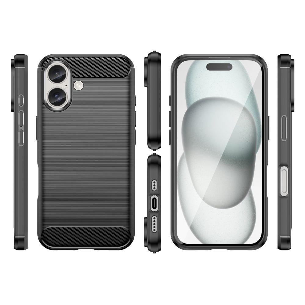 Nugarėlės dėklai Hurtel Carbon Case for iPhone 16 Plus Silicone Case - Black