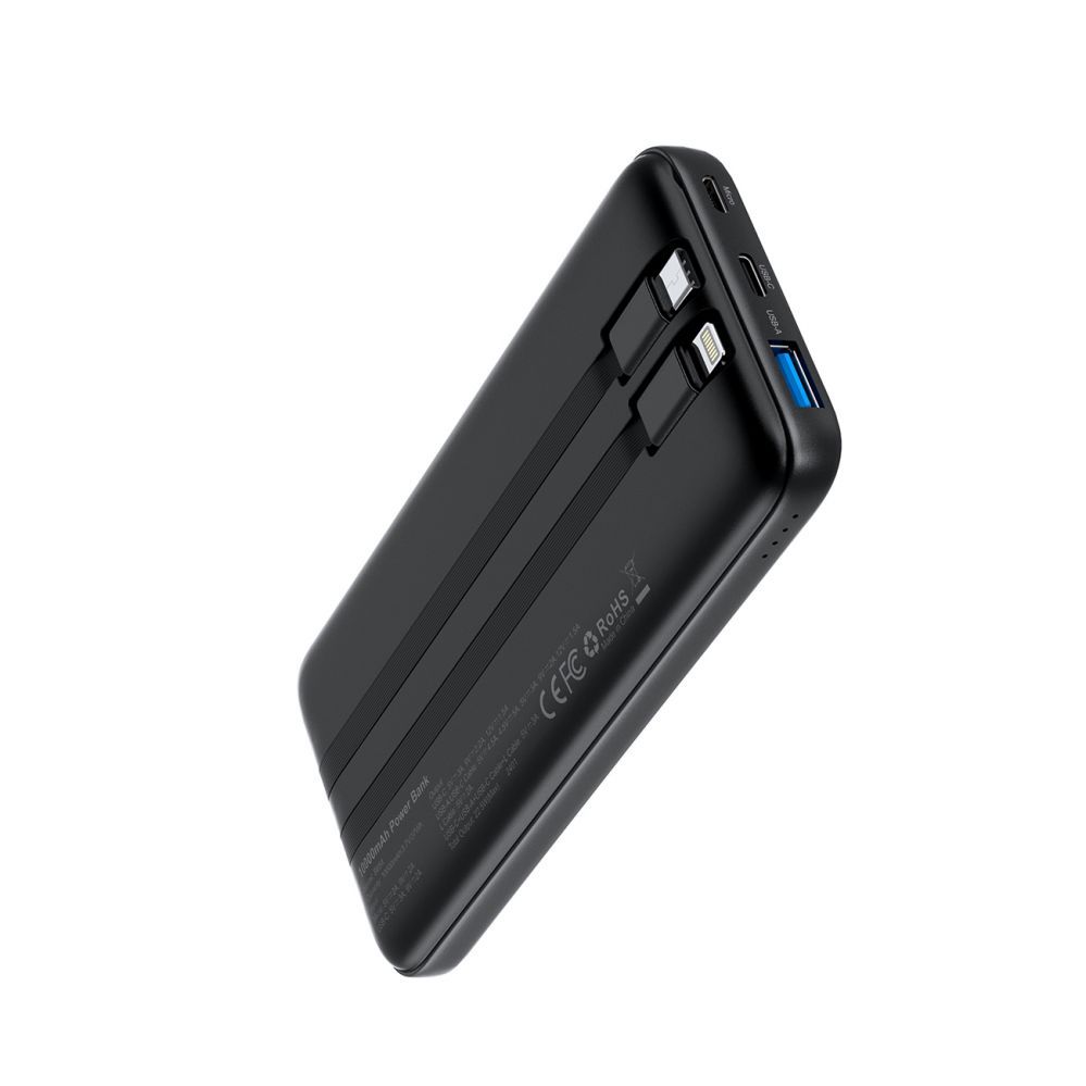 Ārējais akumulators Choetech Powerbank Choetech B654 10000mAh 22.5W USB-A / USB-C / micro USB with built-in USB-C / Lightning cable - black