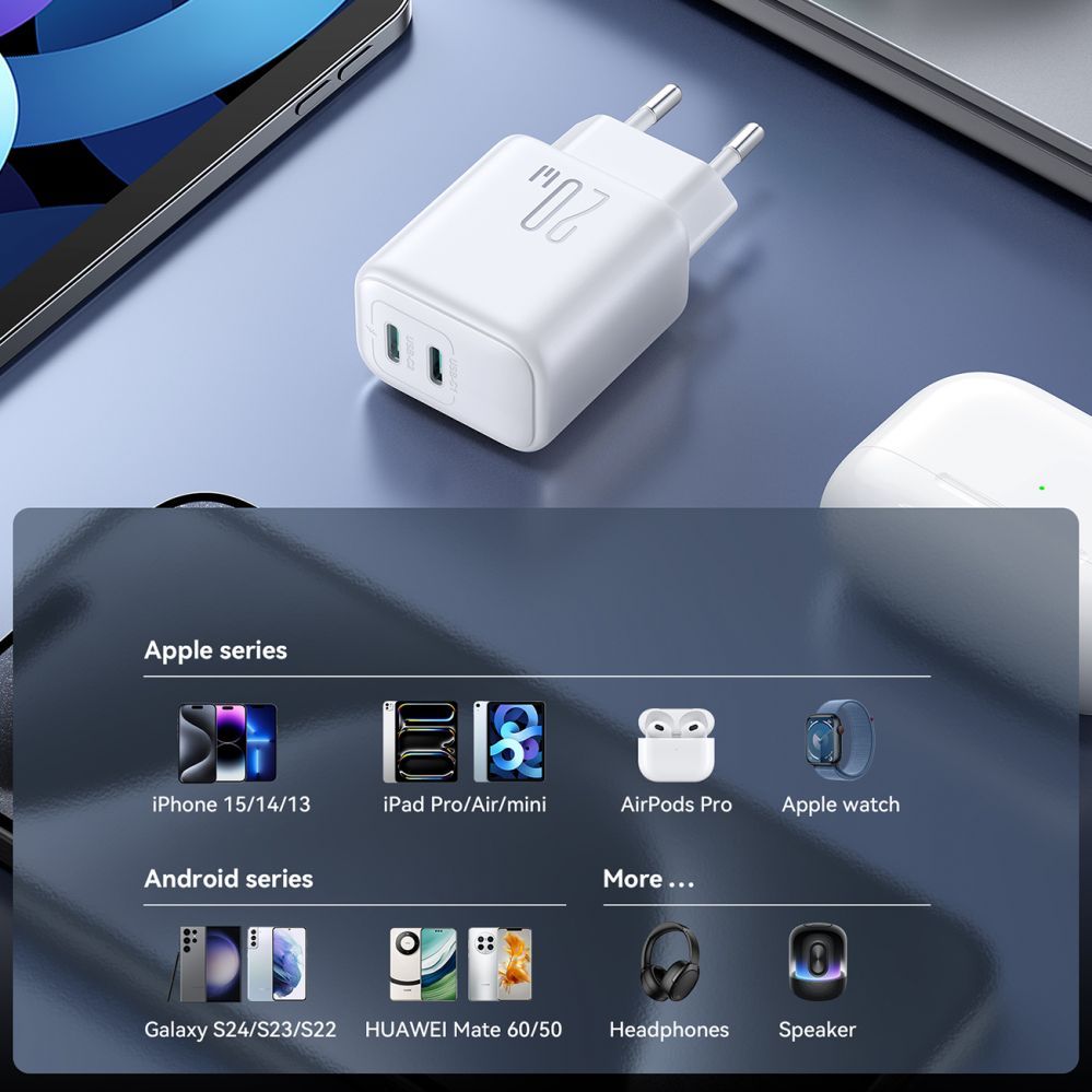 Adaptrid Joyroom Joyroom JR-TCF12 mains charger 2x USB-C 20W PD / QC 3.0 - white