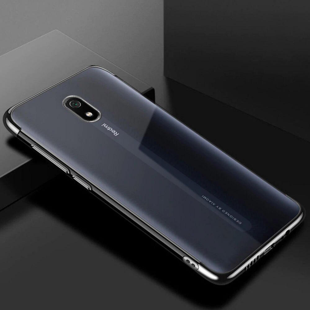 Back panel cover Hurtel Clear Color Case Gel TPU Electroplating frame Cover for Xiaomi Redmi 8A black