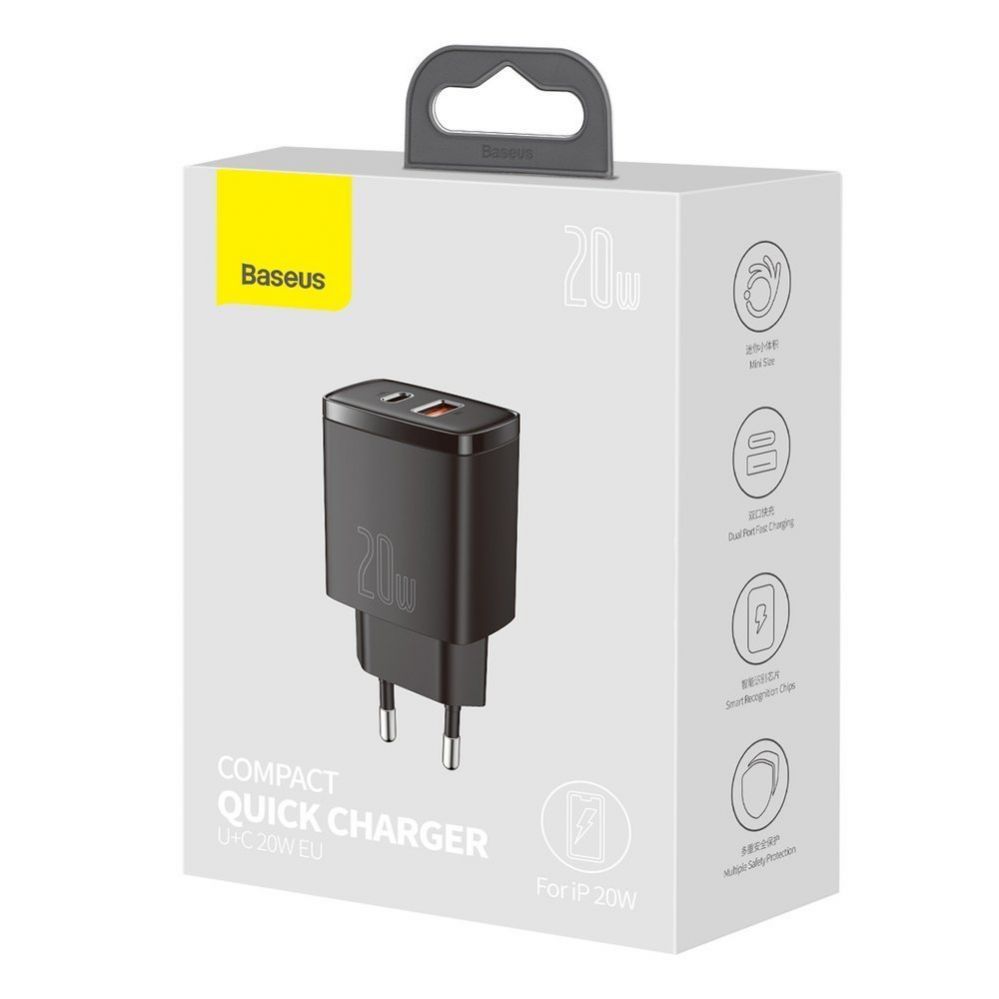 Adaptrid Baseus Baseus Compact fast charger USB / USB Type C 20W 3A Power Delivery Quick Charge 3.0 black (CCXJ-B01)