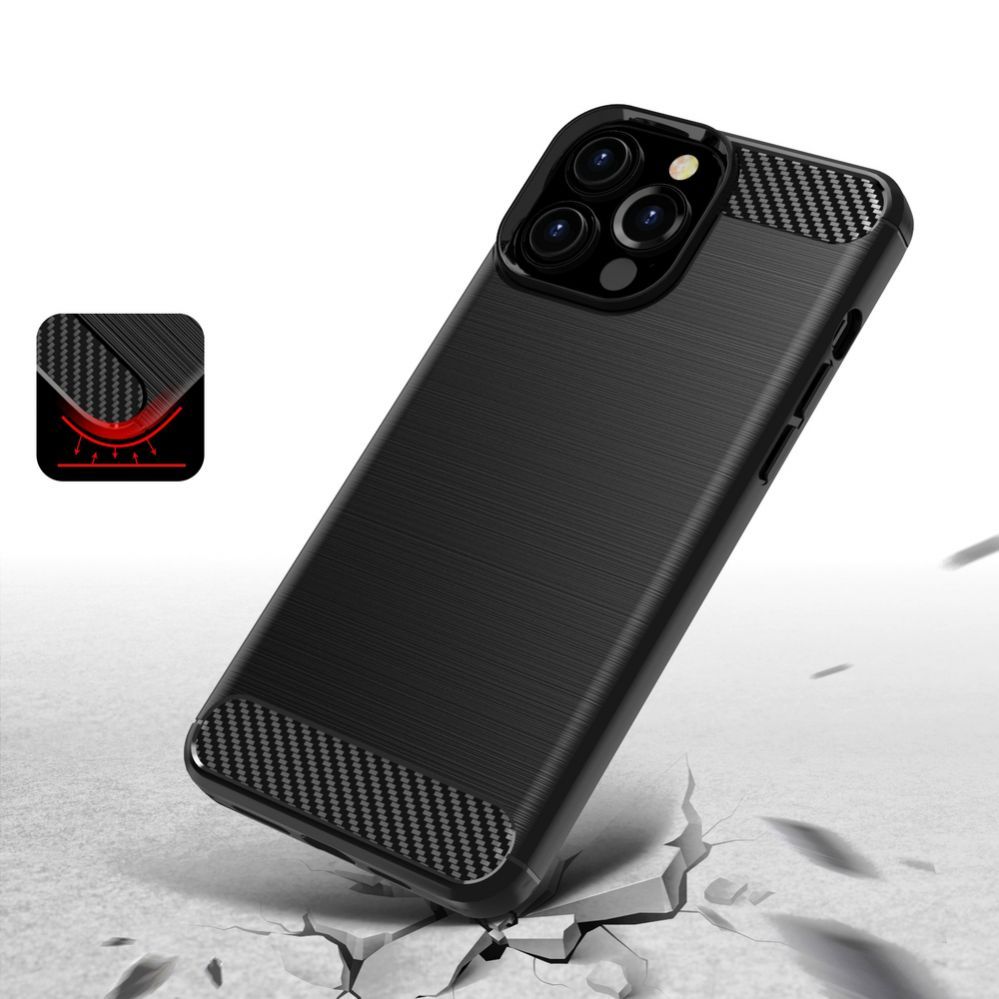Nugarėlės dėklai Hurtel Carbon Case Flexible Cover TPU Case for iPhone 13 Pro black