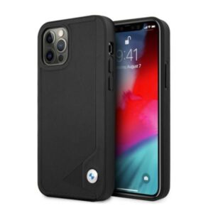 Aizmugurējais vāciņš BMW  BMW Leather Deboss Case for iPhone 12 Pro Max - Black 